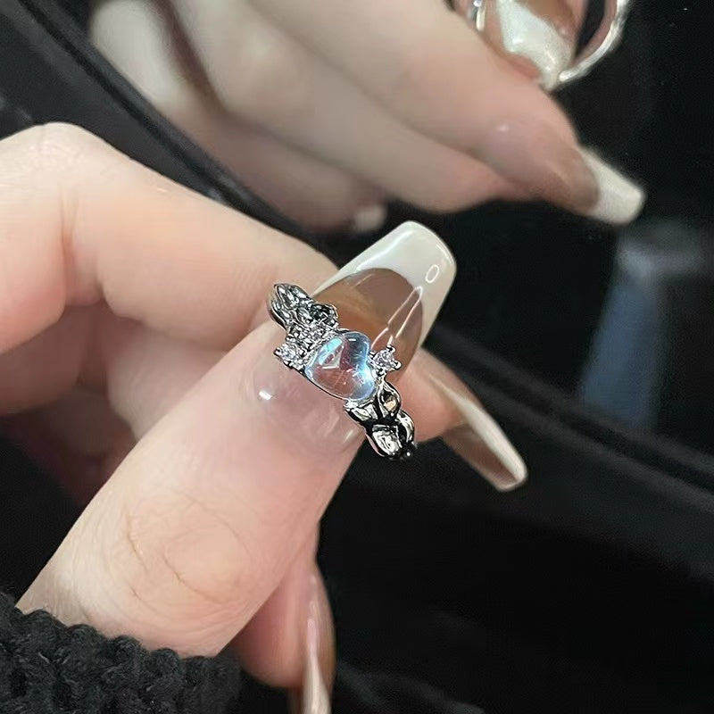 Moonstone love ring open ring with colored diamonds