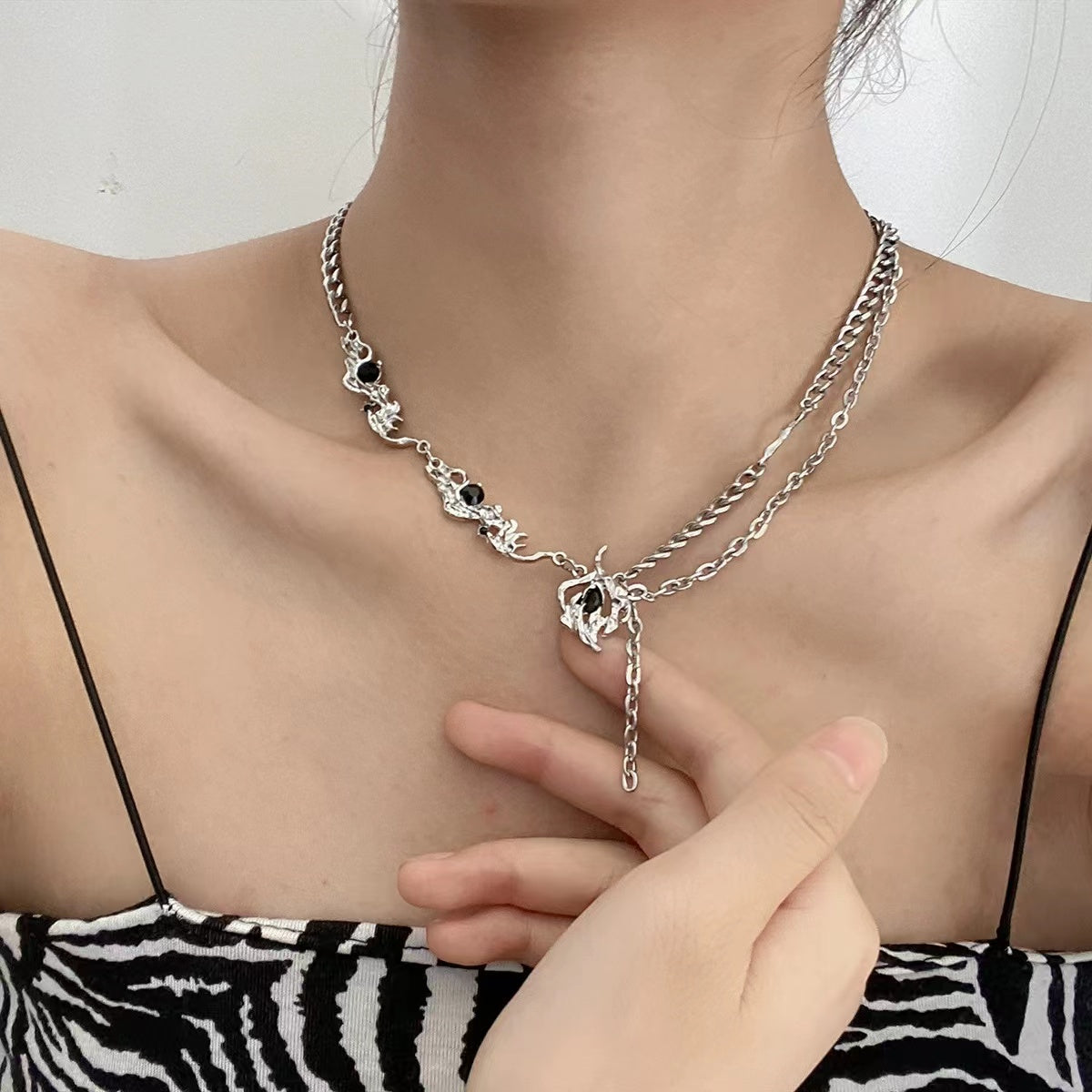 Irregular black diamond necklace