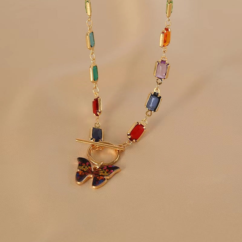 Flower Trace Fancy Diamond Butterfly Necklace
