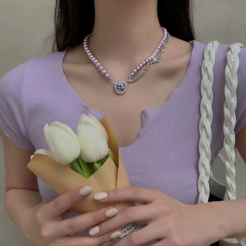 Purple love rhinestone necklace