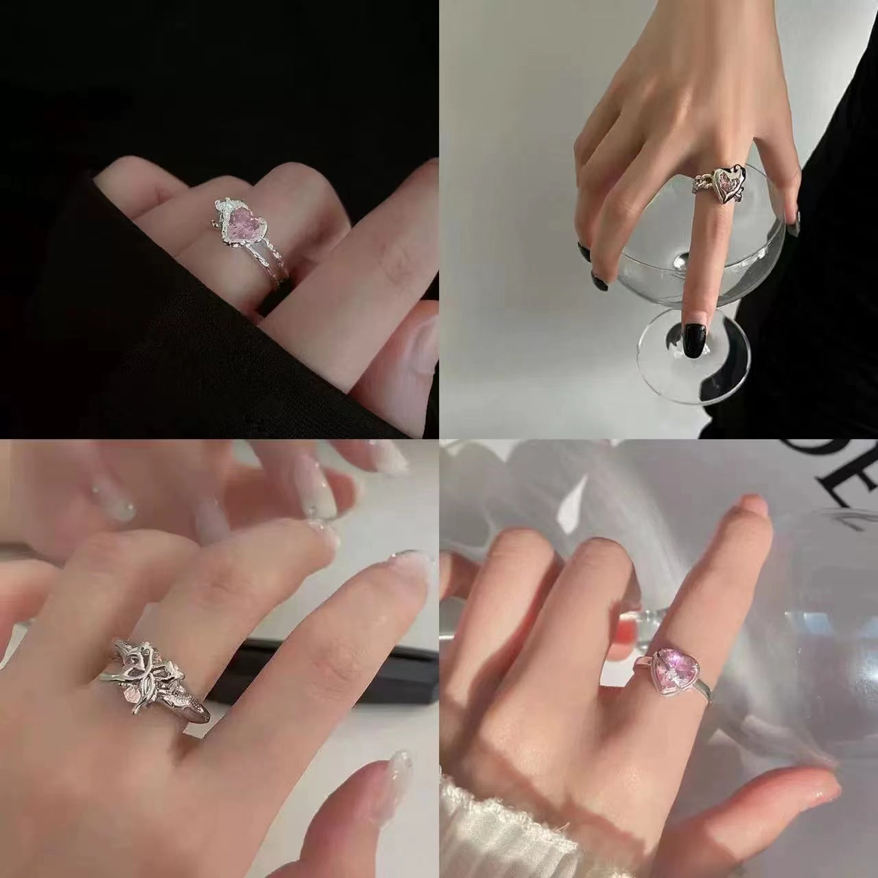 Pink love zirconia ring female niche design light luxury versatile exquisite senior sense open ring