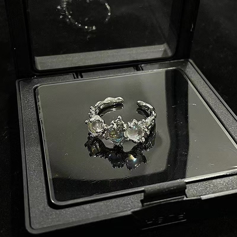 Moonstone jewelry set niche design sense open ring ins cold wind senior sense earrings gemstone necklace