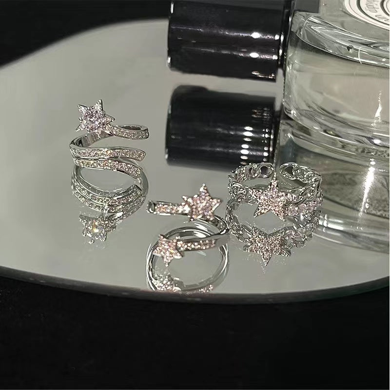 Meteor ring cold wind inlaid zirconia small fragrant wind star open ring