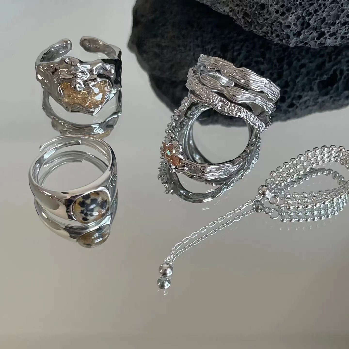 Irregular texture 925 sterling silver ring