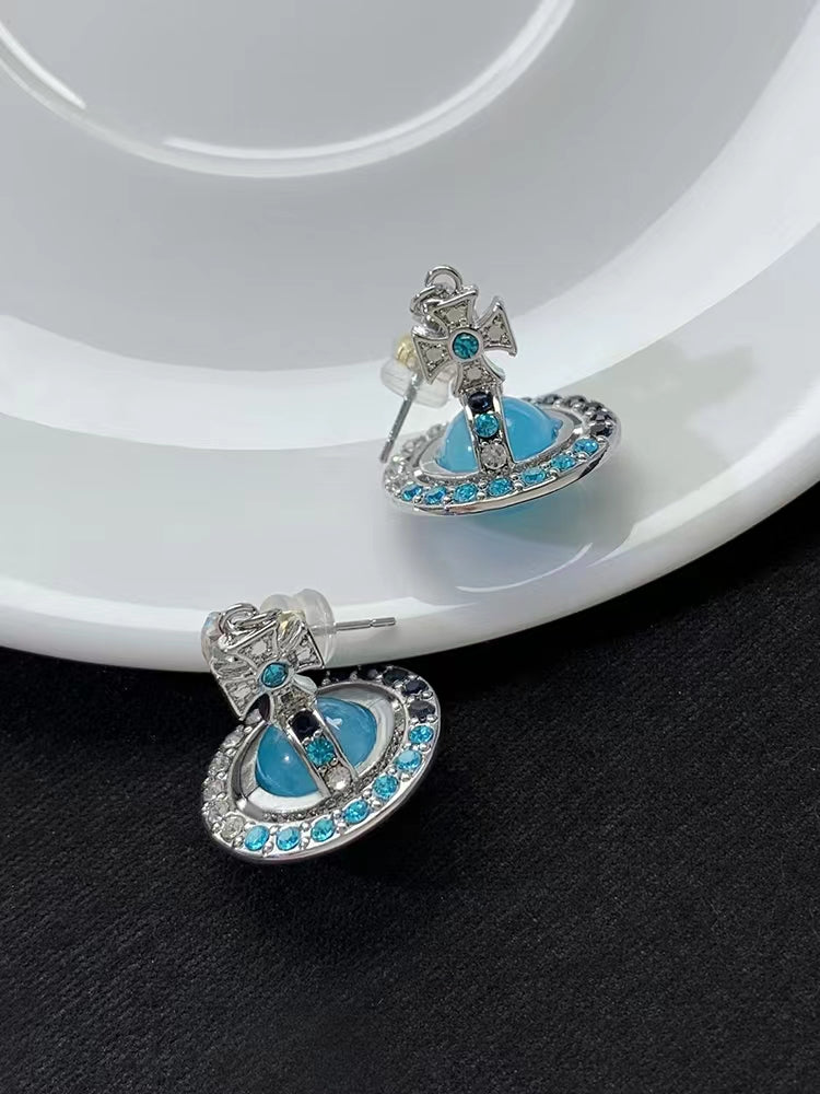 Blue universe Saturn full of diamond earrings