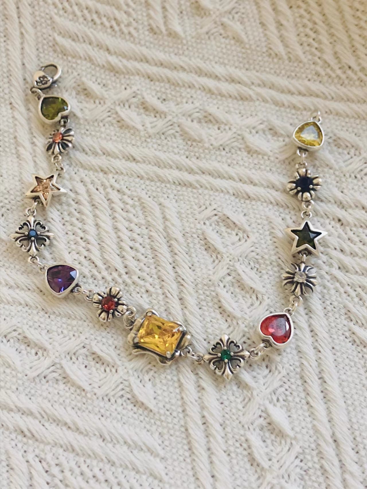 New 925 sterling silver inlaid gemstone ladies bracelet diy accessories