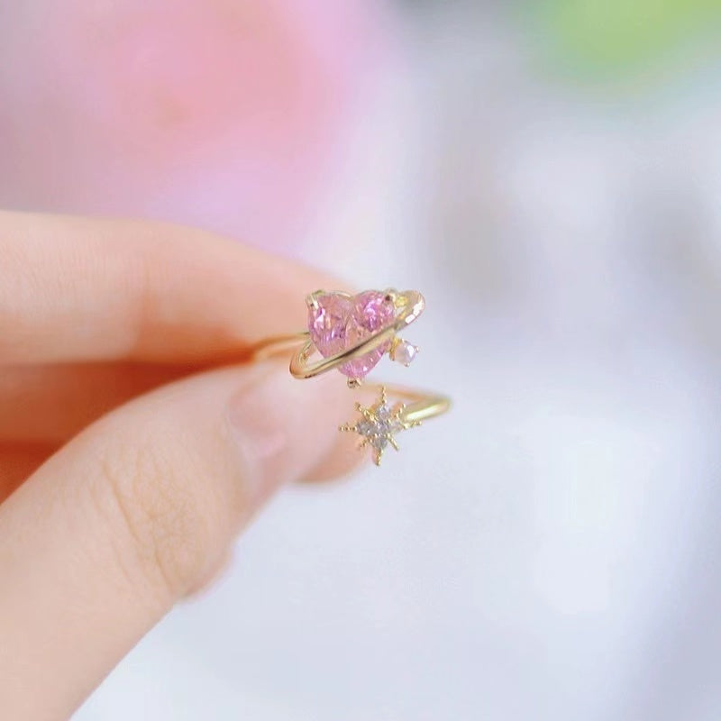 Japanese cute pink light luxury sweet girl open ring niche design sense light luxury senior sense finger ring