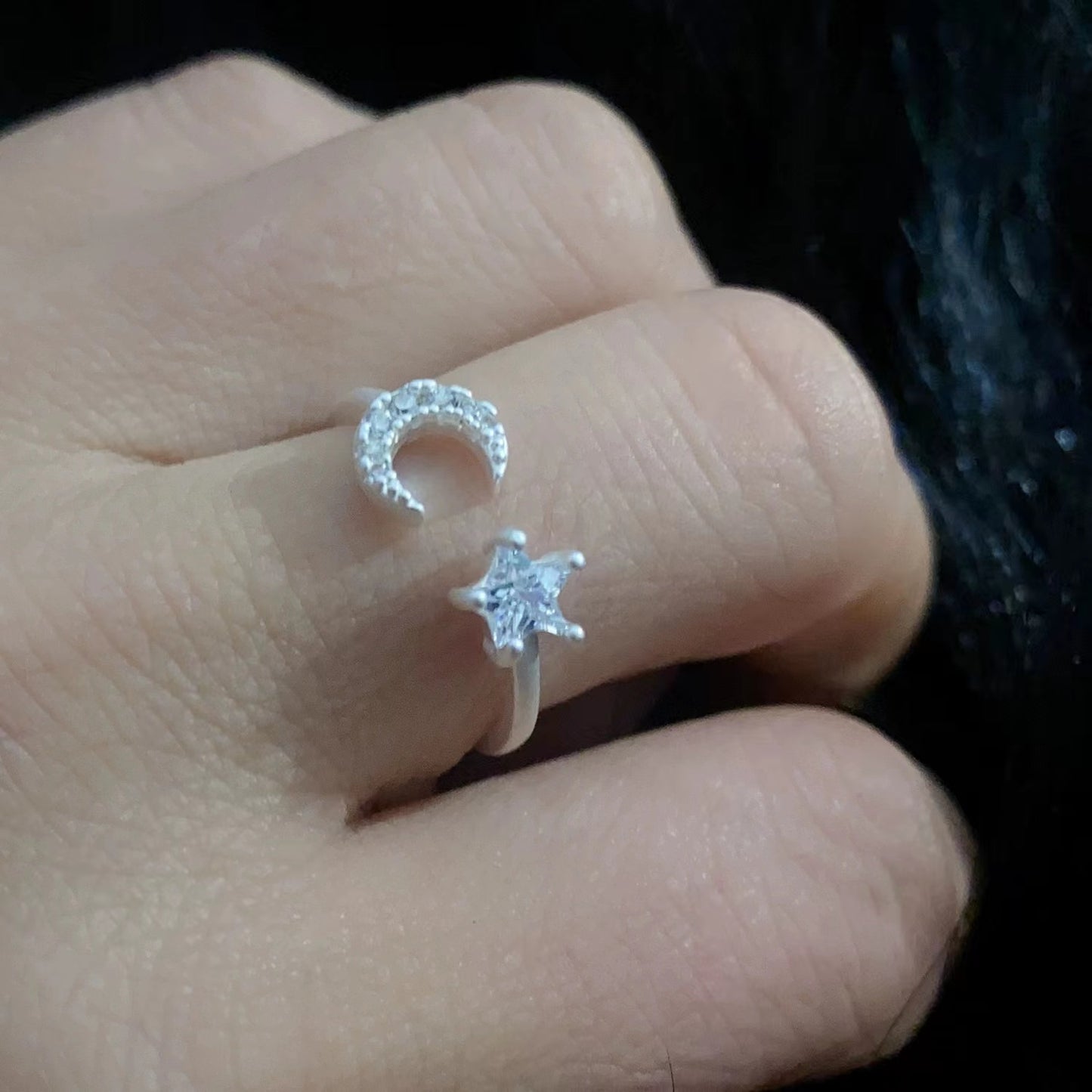 Personalized design zirconium moon star pink cat's eye stone open ring