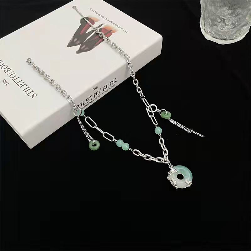 Jade dragon necklace female green beads stitching country style