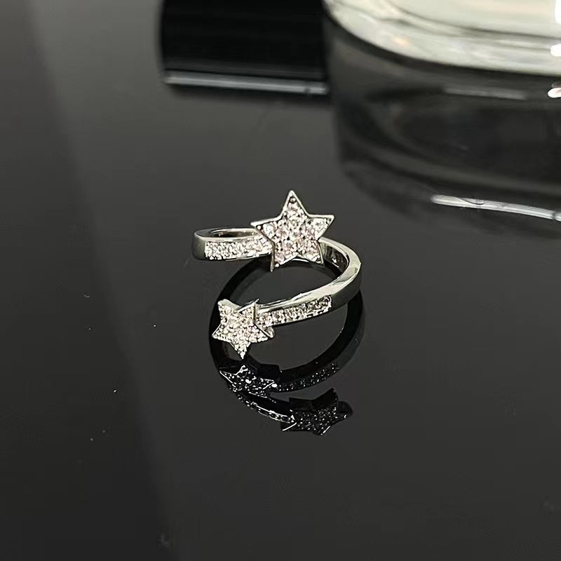 Meteor ring cold wind inlaid zirconia small fragrant wind star open ring