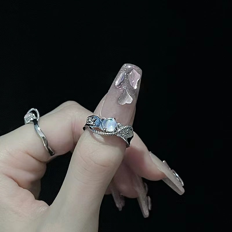 Niche design moonstone twisted rope ring premium feeling open ring
