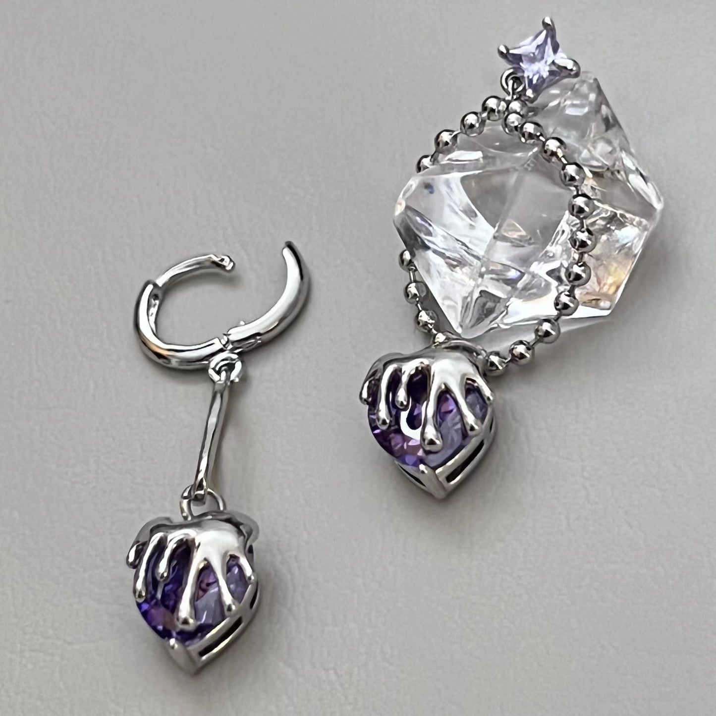 Asymmetric purple love lava Pendant Earrings