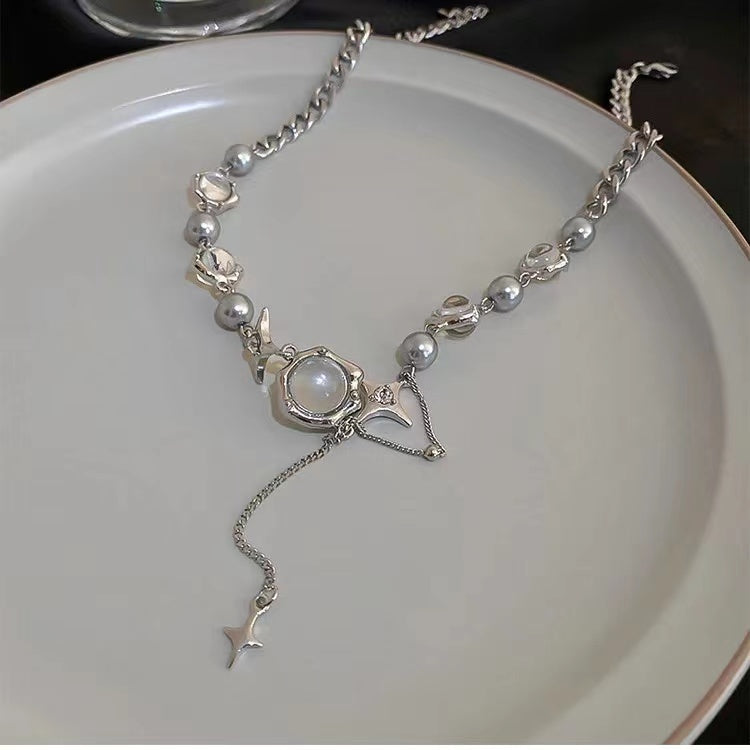 Moonlight zirconia cross tassel necklace