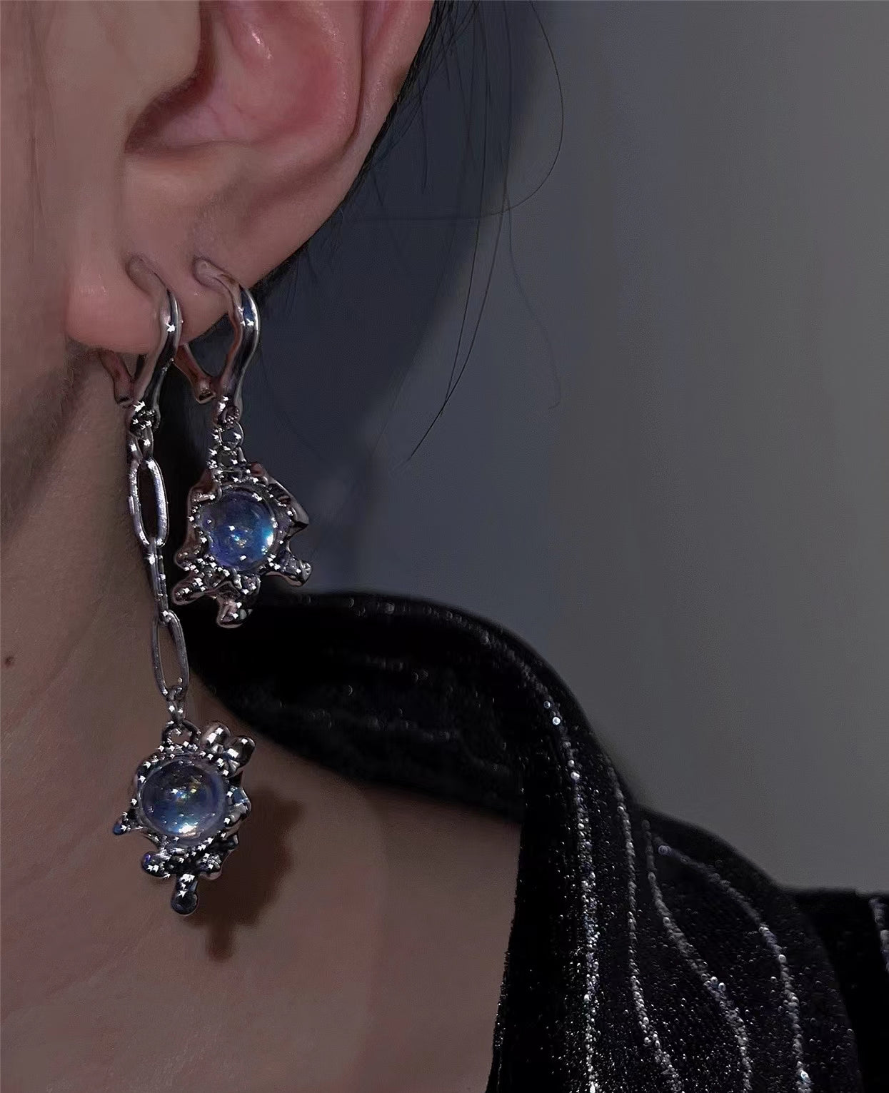 Asymmetric moonlight stone Tassel Earrings
