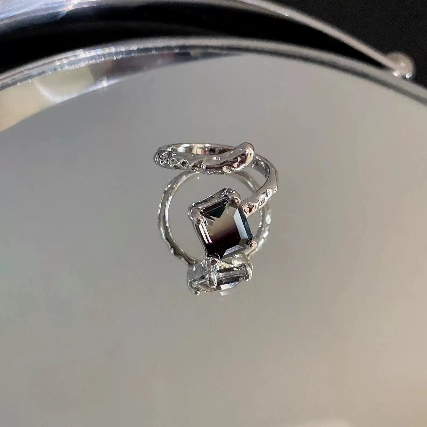 Zircon diamond ring heart opening ring temperament light luxury high sense ring