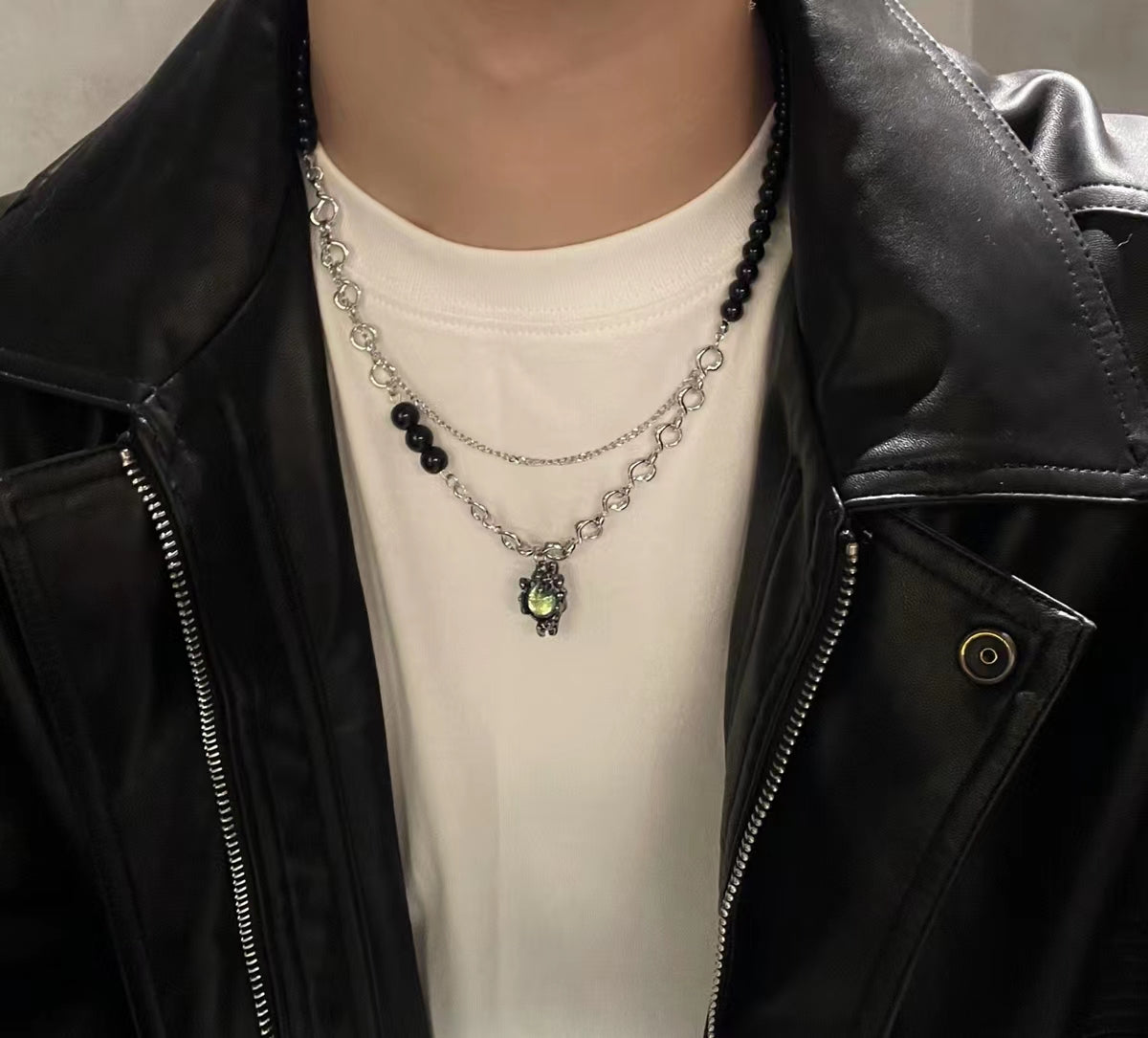 Black beaded titanium steel chain sweet cool collarbone chain female