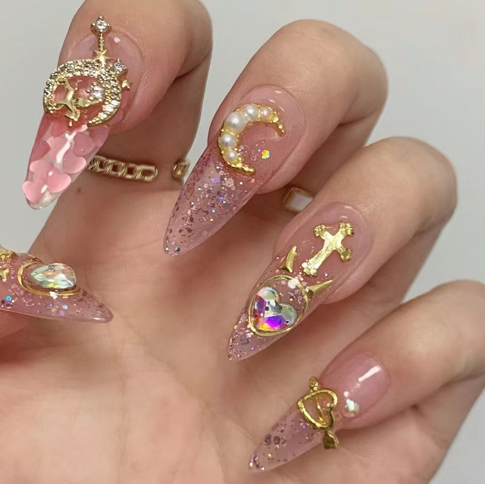 Wearing nail piece handmade finished light therapy fake nails water ice moon American Girl Warrior flash wearing nail patch