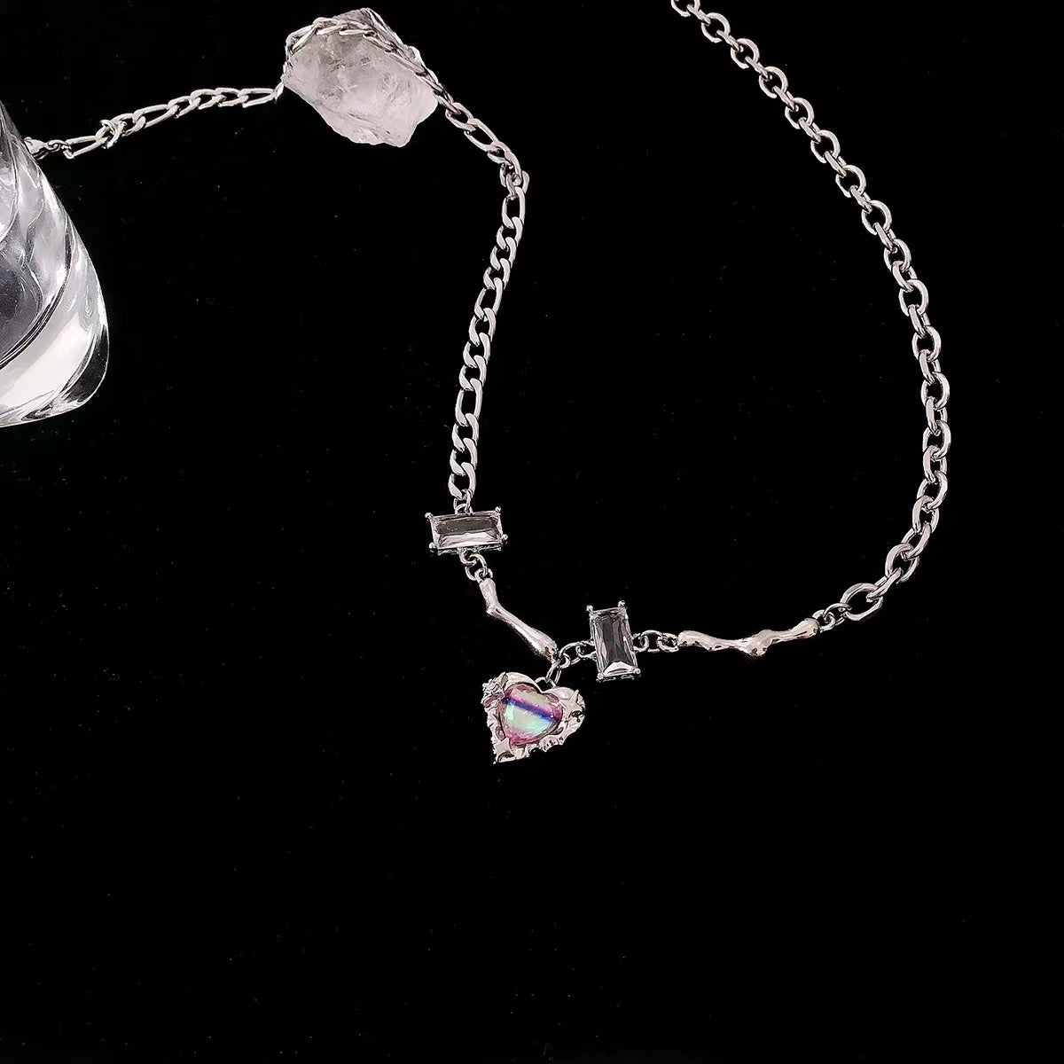 Colorful love stitching zirconia necklace female light luxury ins niche design senior sense of fashion versatile clavicle chain tide