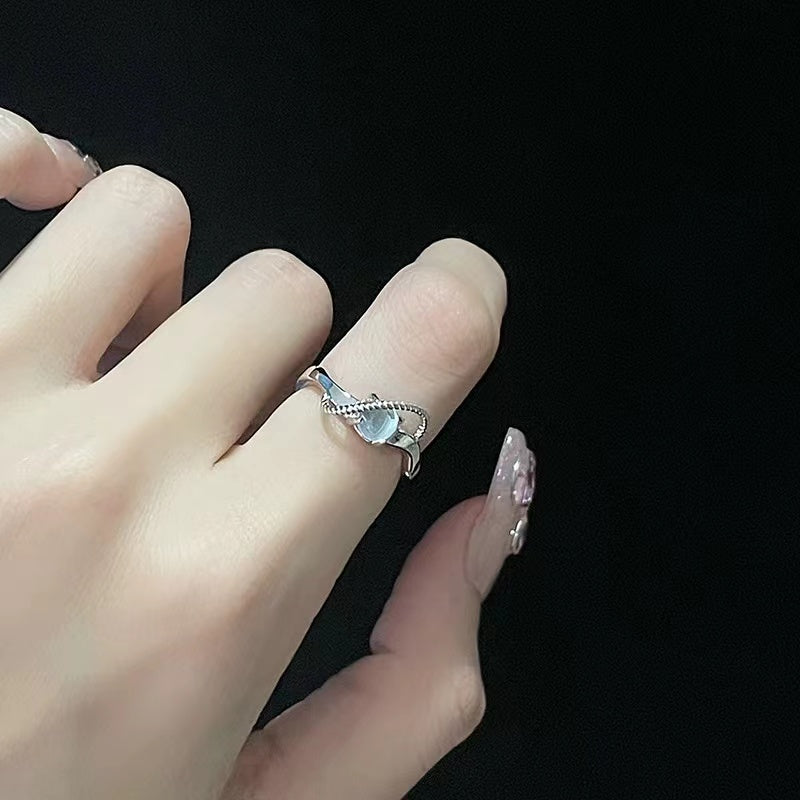 Niche design moonstone twisted rope ring premium feeling open ring