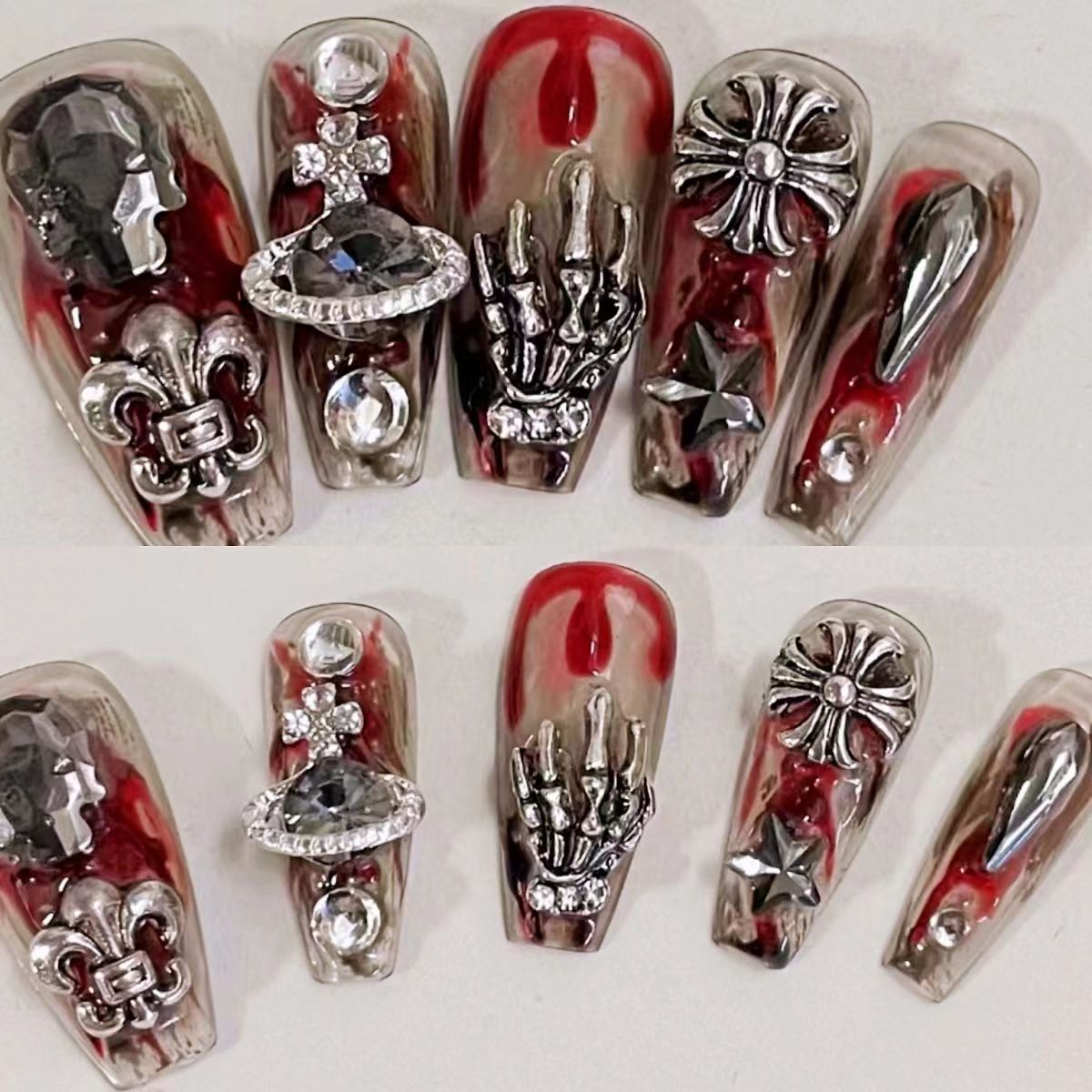 Handmade nail patch wear nail patch finished nail stickers blood sacrifice skull claw punk Crocodile Spice Girls dark series