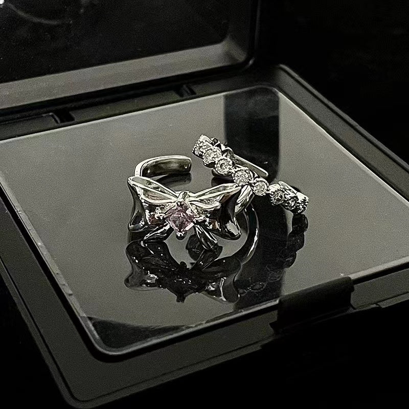 Niche design ring female ins wind bow open ring
