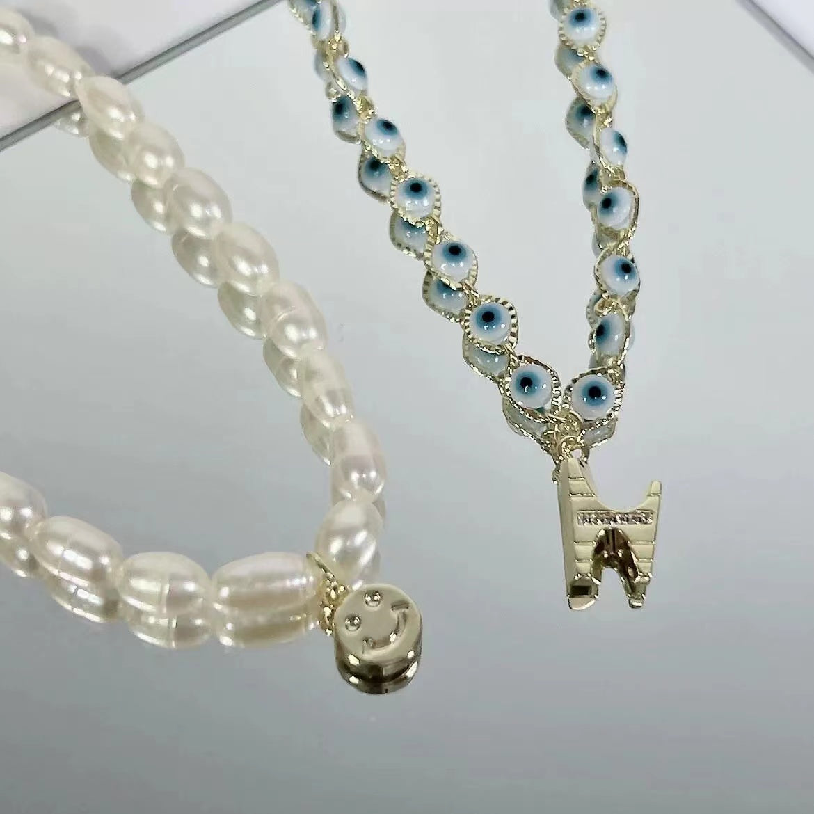 Devil's Eye Blue Natural Pearl Smiley Necklace