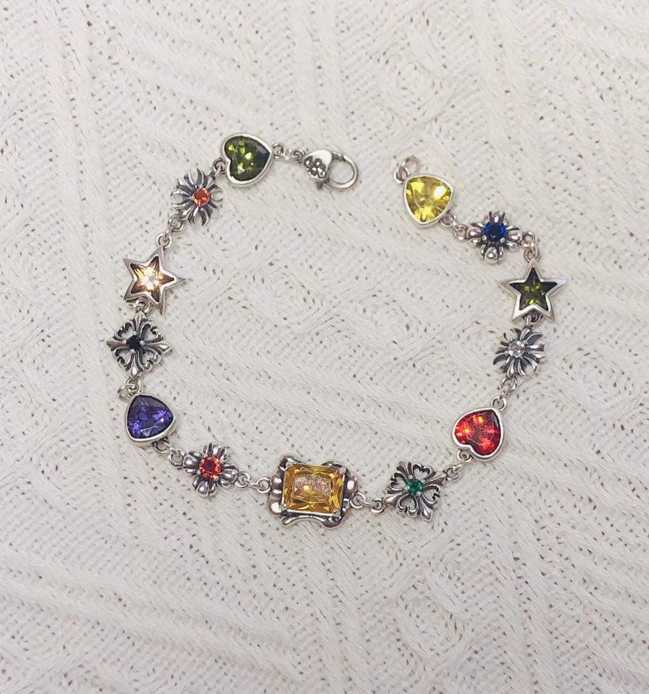 New 925 sterling silver inlaid gemstone ladies bracelet diy accessories