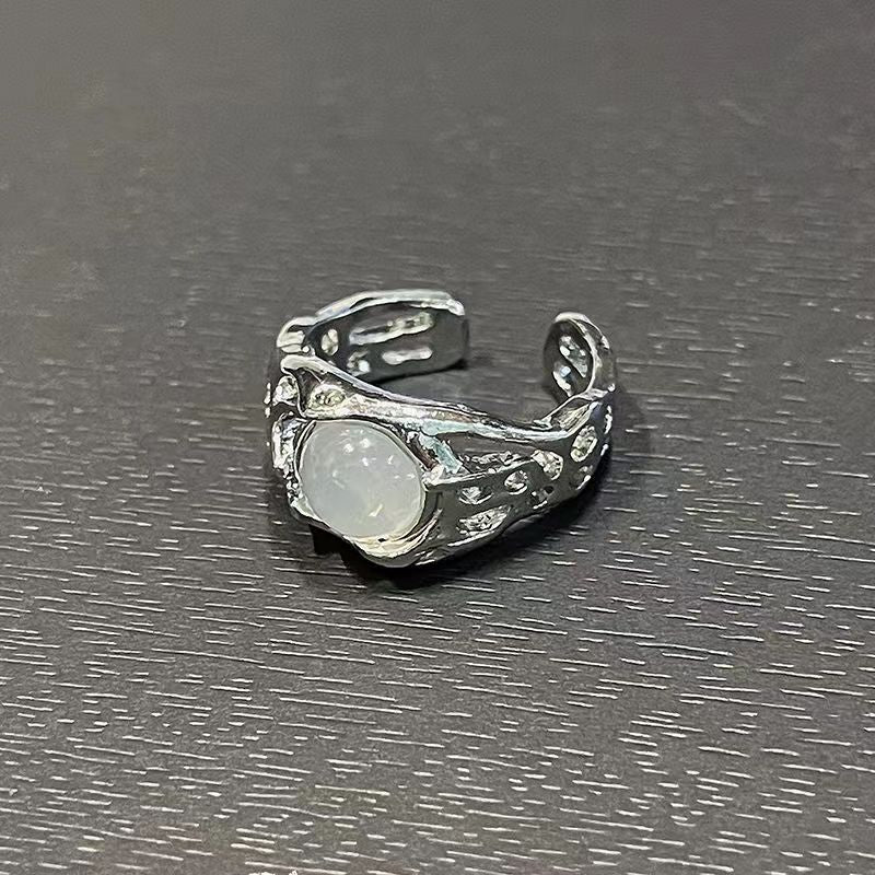 S925 silver ring moonstone ring irregular ring