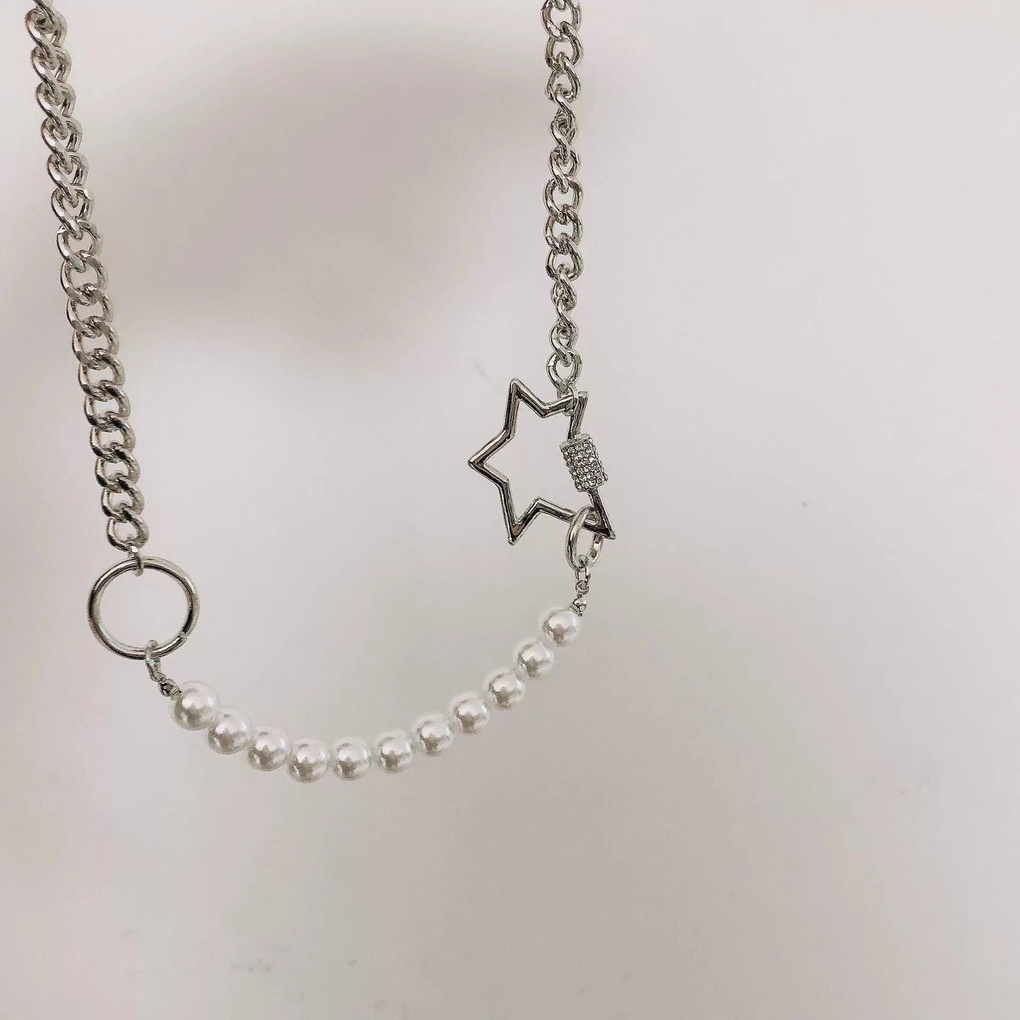 Pearl pentagram metal necklace