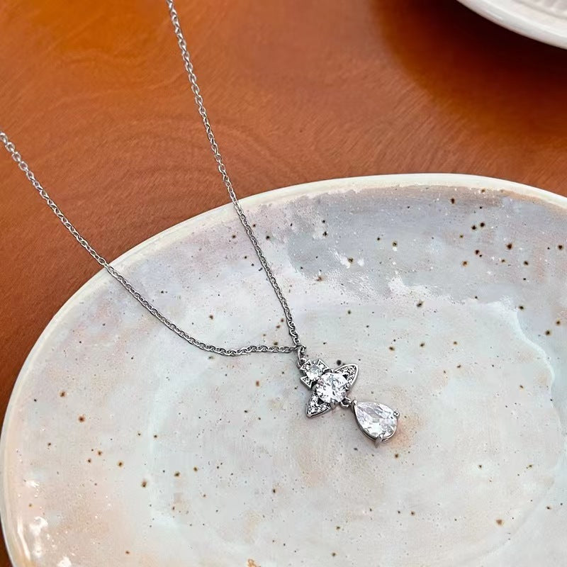 Fashion commuter senior sense of simplicity hair accessories Saturn planet light luxury zirconia necklace