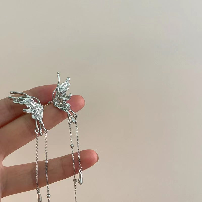 Design sense brooch sweet cool wind no ear hole ear clip female metal cold wind tassel repair face ear bone clip earrings