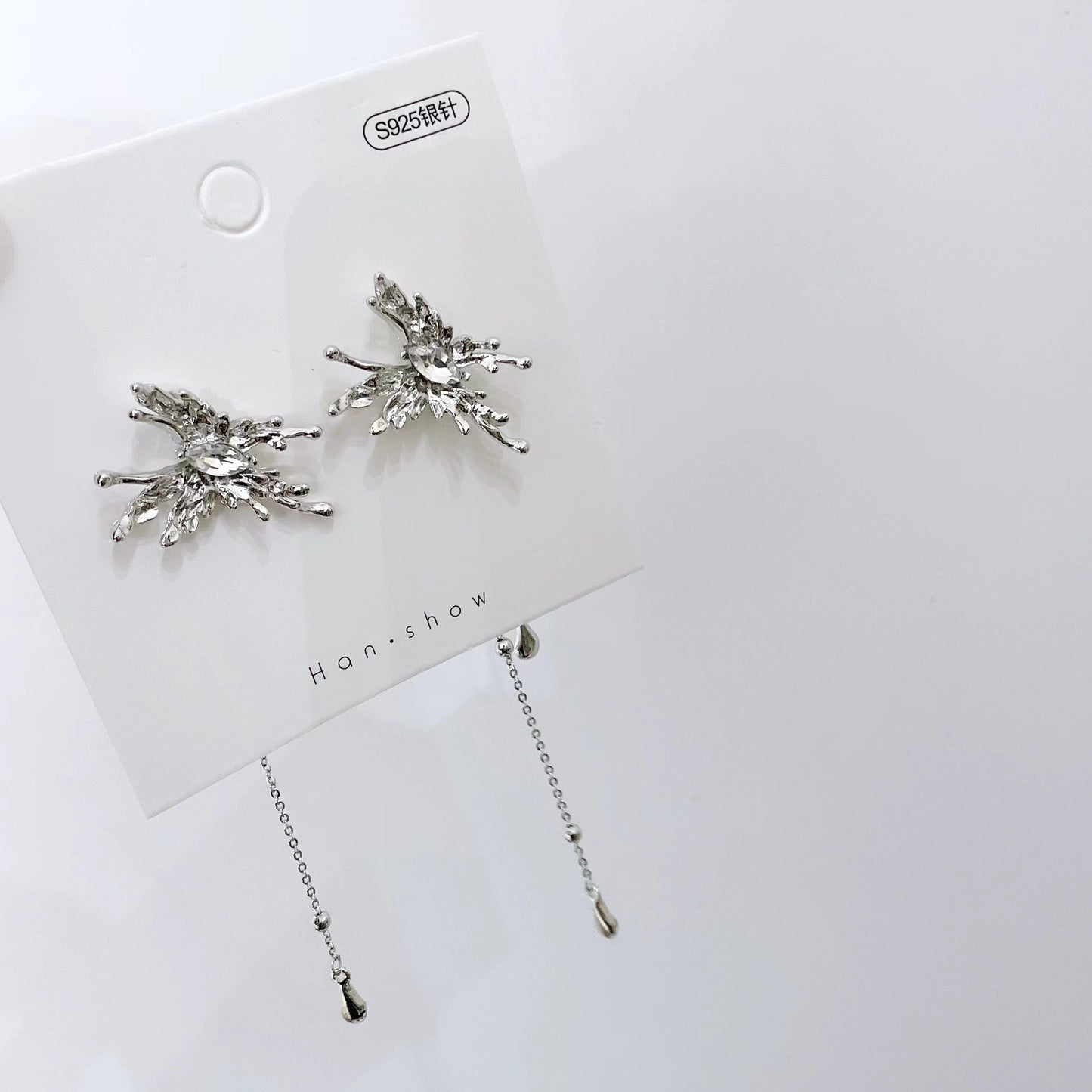 Beautiful smart gemstone water drop arc Earrings Silver Needle Earrings
