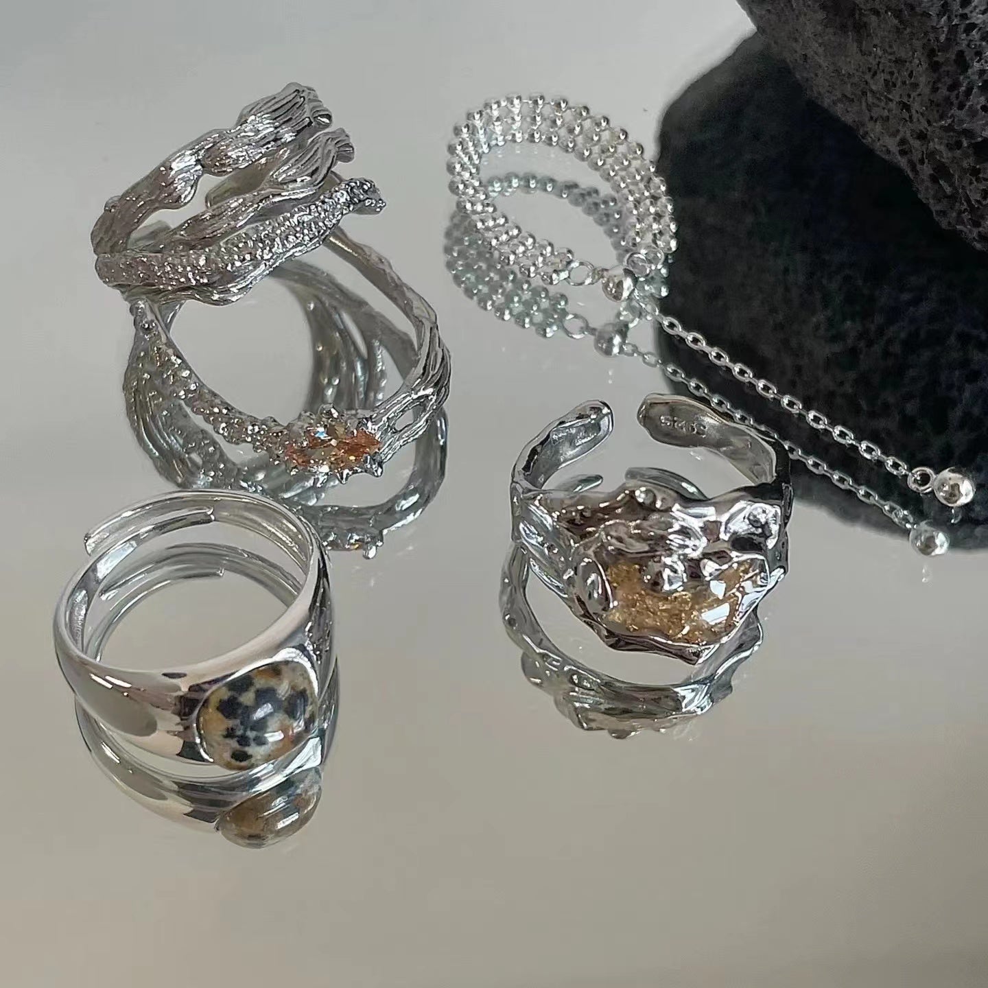 Irregular texture 925 sterling silver ring