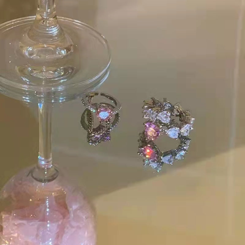 Pink love zirconia 925 sterling silver ring