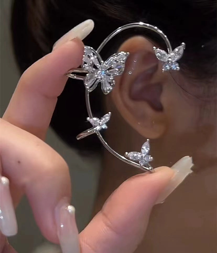 Butterfly ear hangers niche design no ear holes earrings fairy sweet lady zirconia earrings ear clips