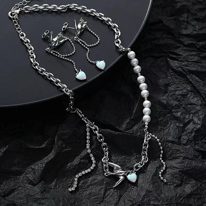 Pearl Australia treasure necklace female ins sweet cool wind dove shape love opal stone personality senior sense of locking chain tide