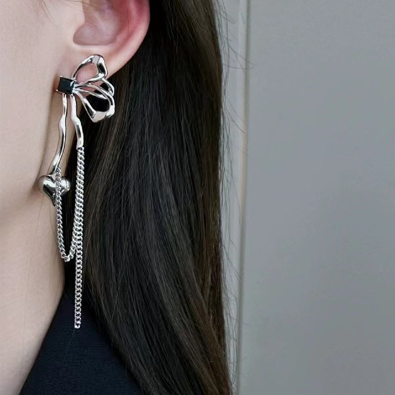 925 silver needle exaggerated butterfly tassel set diamond love ear clip