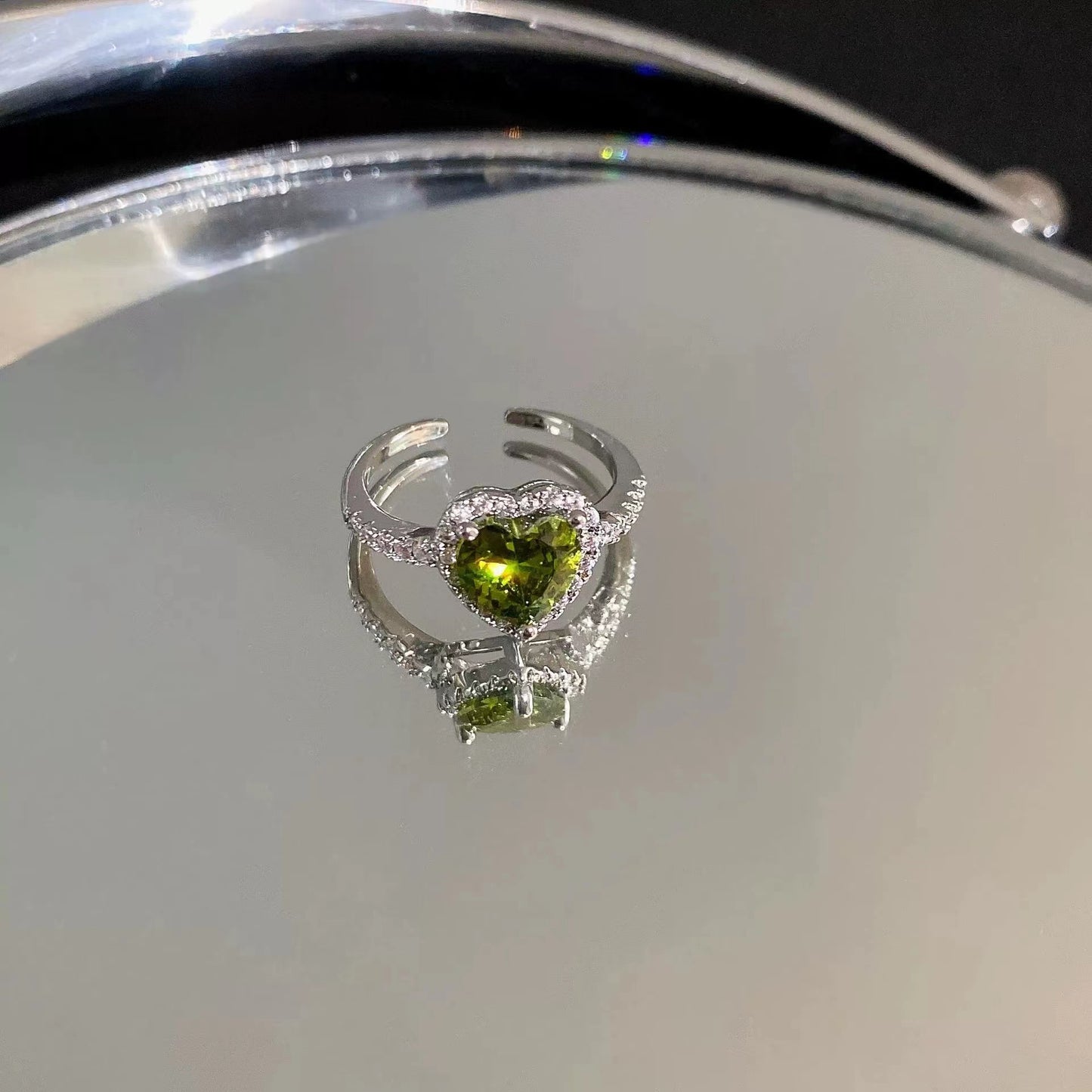 Zircon diamond ring heart opening ring temperament light luxury high sense ring
