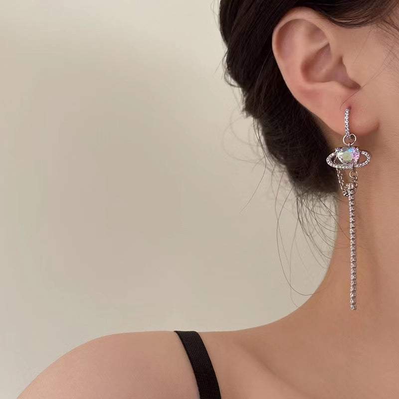 Premium design white stone love tassel earrings summer temperament hot girl