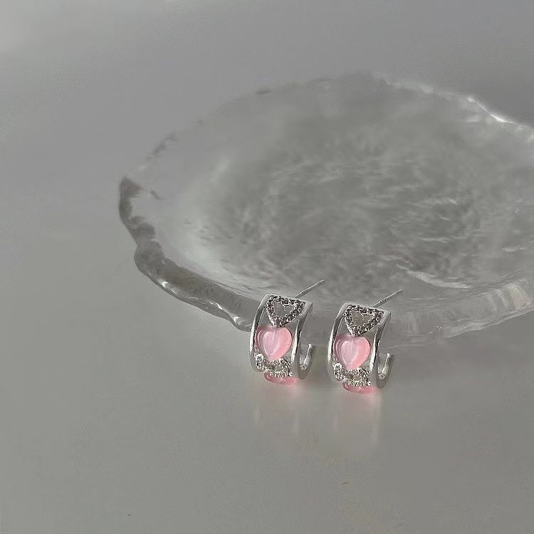 Niche design sense cat's eye stone tulip zircon earrings female vintage personality simple and matching temperament stud earrings