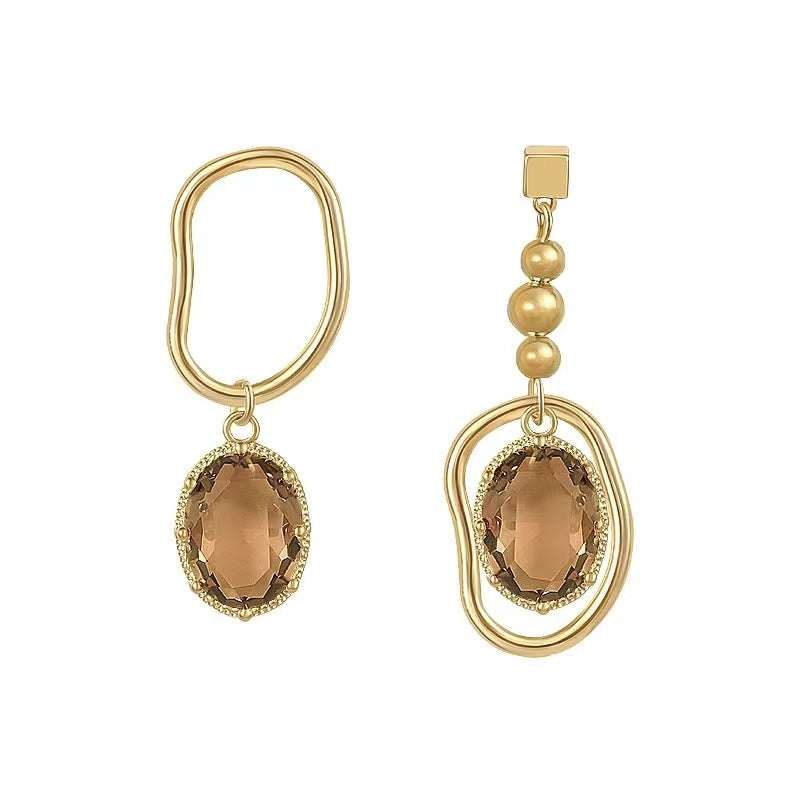 asymmetric translucent Tan crystal diamond asymmetric Earrings