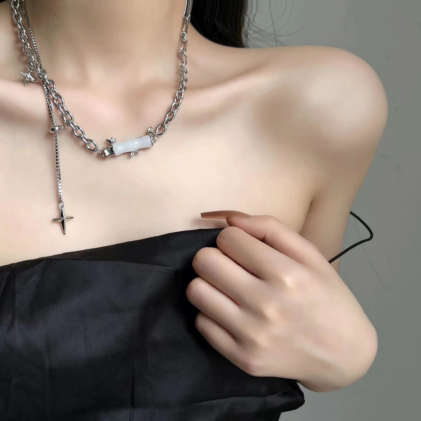New Chinese white bamboo series tassel necklace necklace