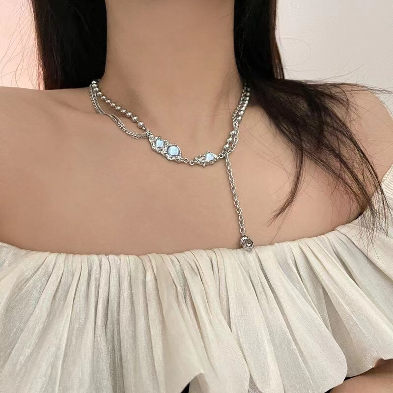 Thorny niche design sense super fairy glazed cat's eye necklace