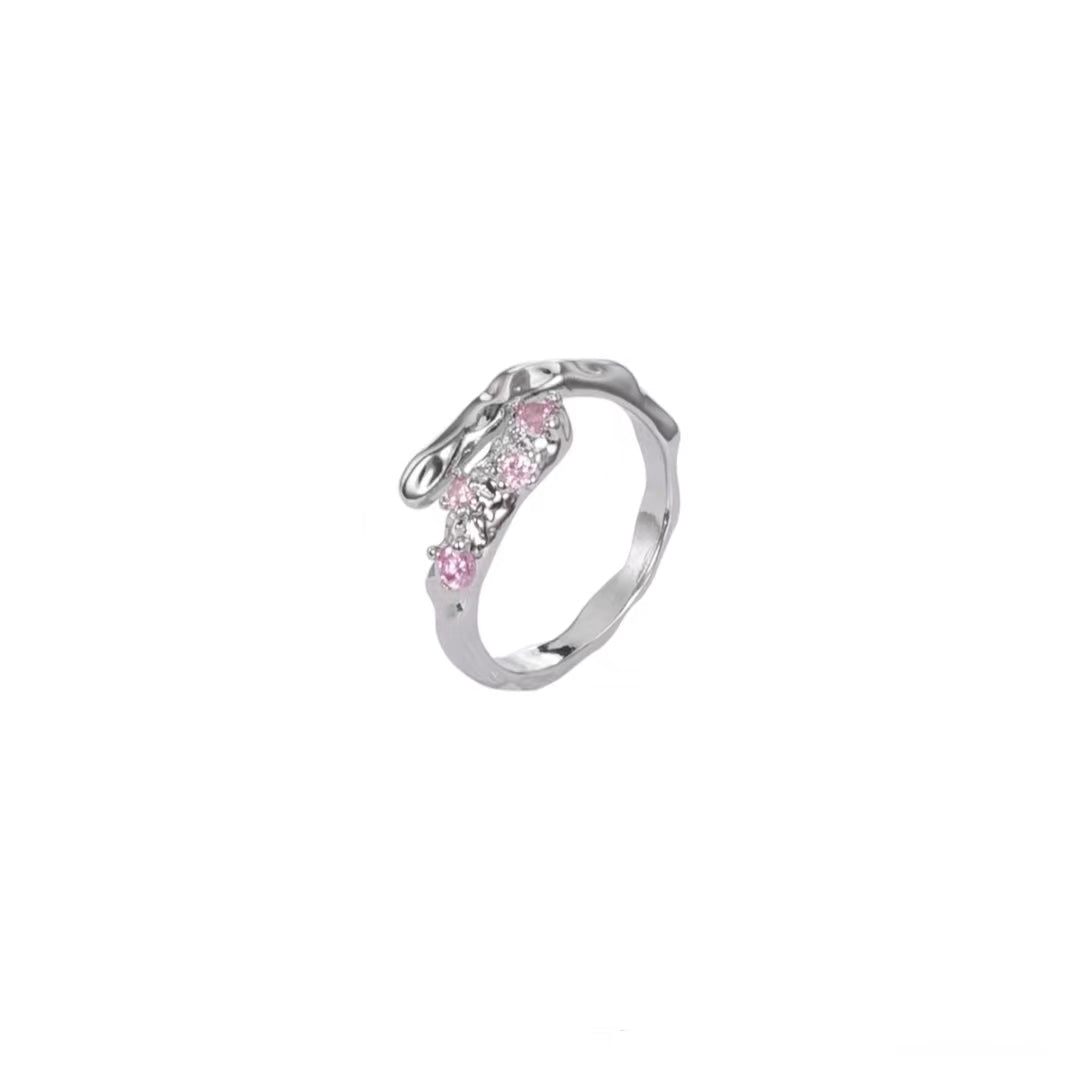 Pink Irregular Diamond Metal Ring