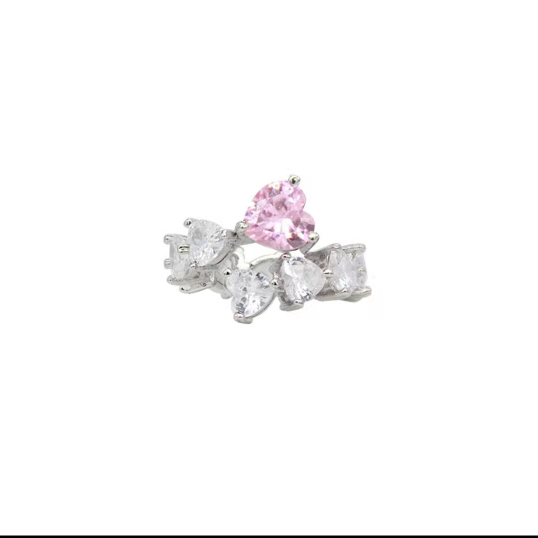 Pink love zirconia 925 sterling silver ring