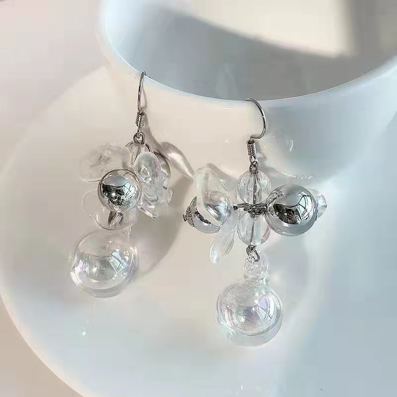 Bubble exaggeration transparent glass water ball earrings