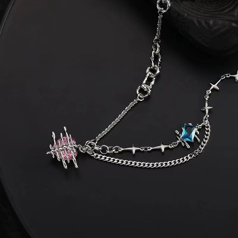 Earrings niche female senior sense of cold wind personality Korea fish bone love earrings silver needle sweet cool spicy girl ear jewelry