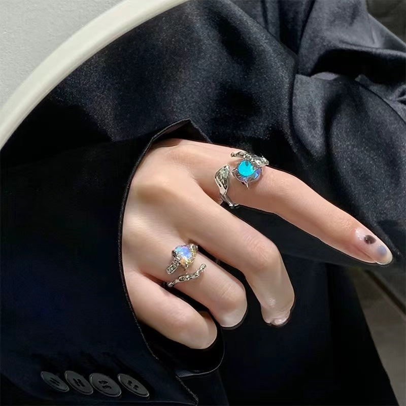 Sparkling gemstone open ring women ins niche design sense personality ring
