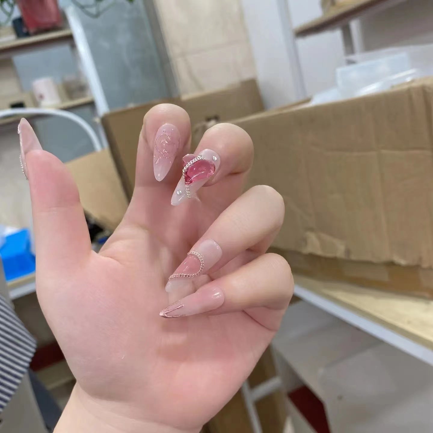 Romantic Pink Heart Nail Art