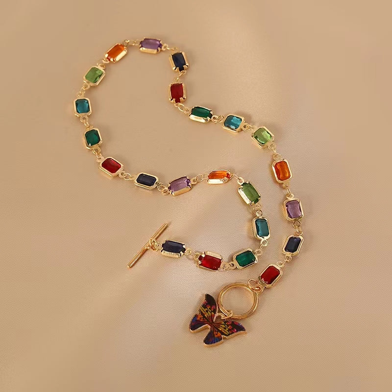 Flower Trace Fancy Diamond Butterfly Necklace
